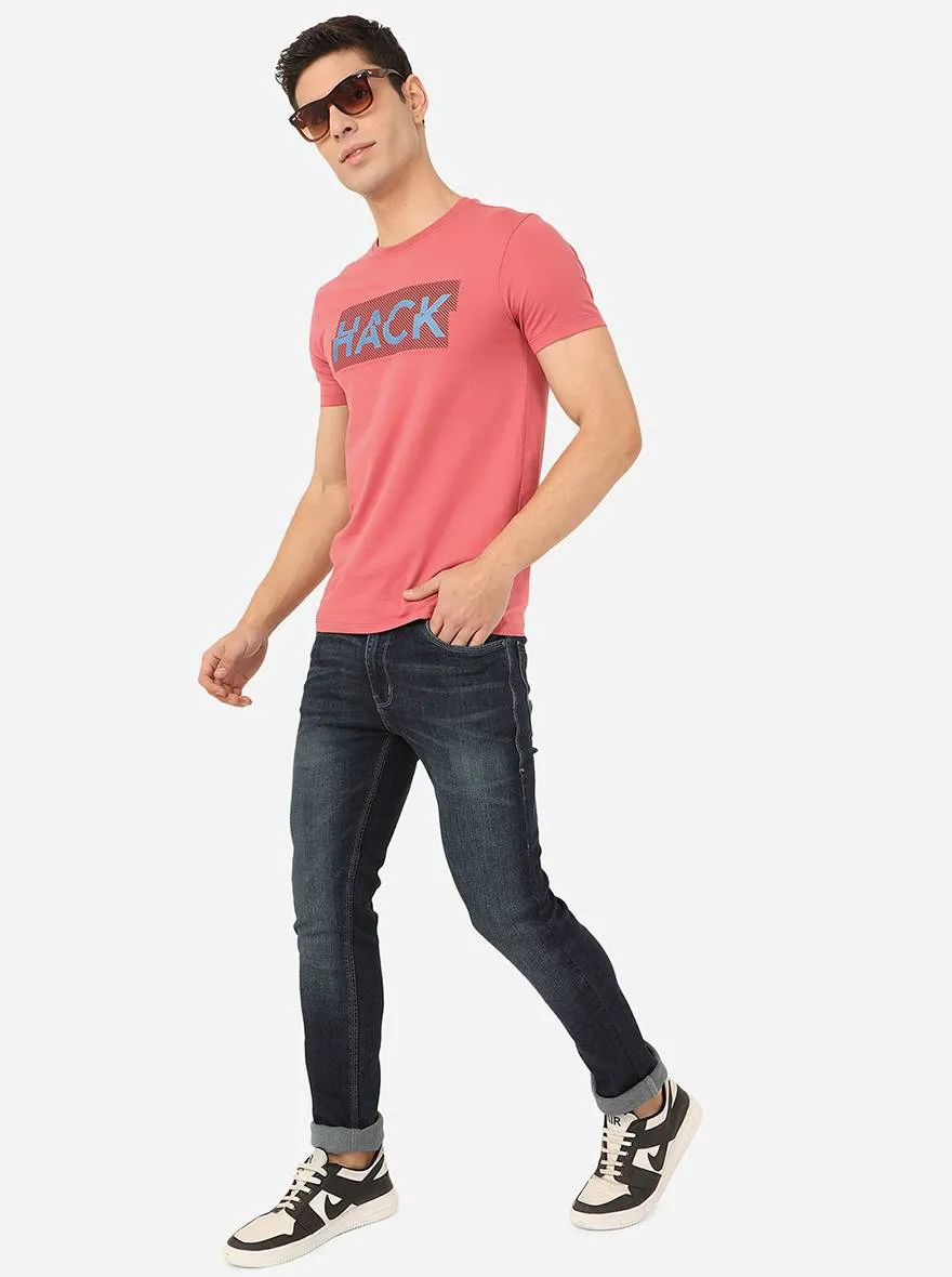 Rose Red Printed Slim Fit T-Shirt | JadeBlue