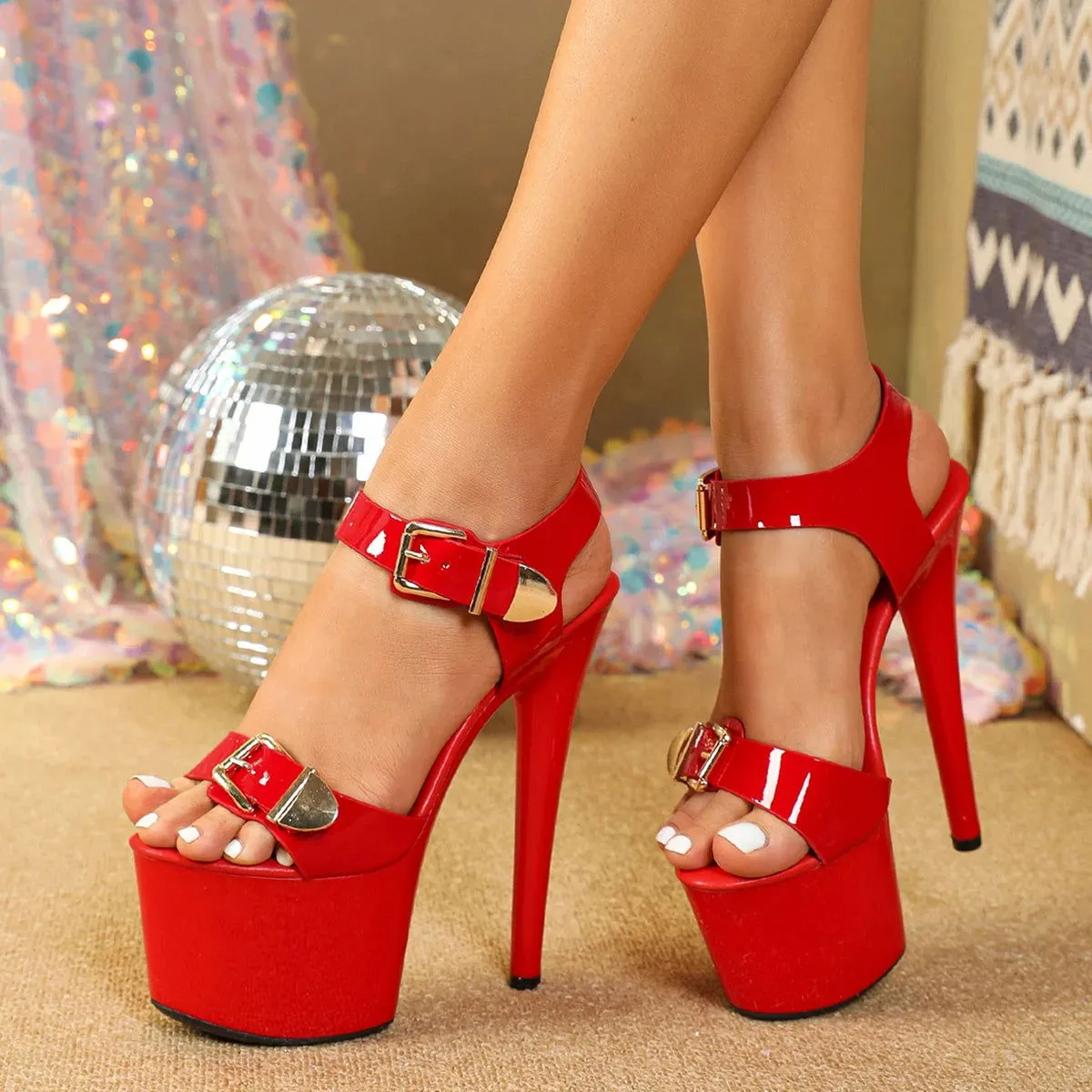 Sassy Flirty Ankle Buckle Super High Platform Heels Shoes