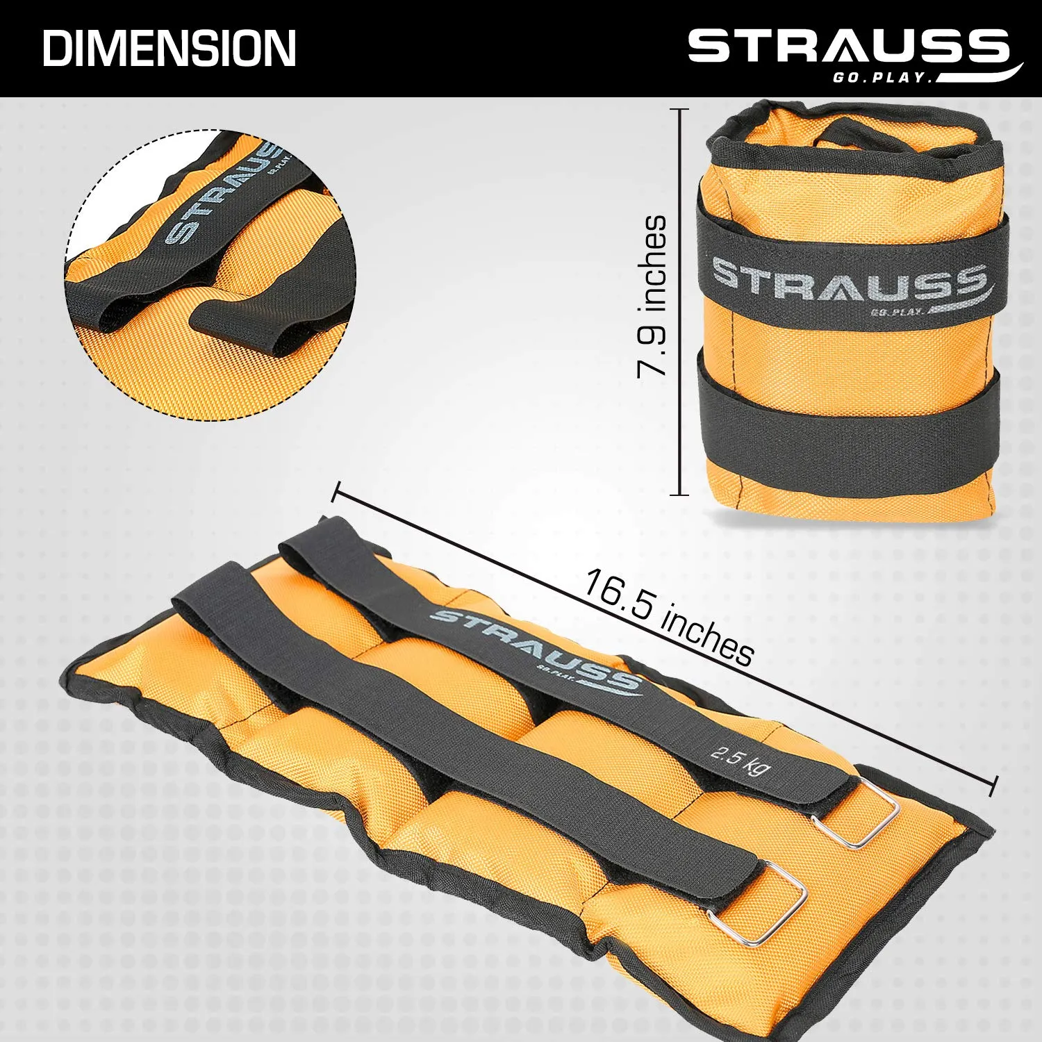 Strauss Adjustable Ankle/Wrist Weights 2.5 KG X 2 | Ideal for Walking, Running, Jogging, Cycling, Gym, Workout & Strength Training | Easy to Use on Ankle, Wrist, Leg, (Yellow)