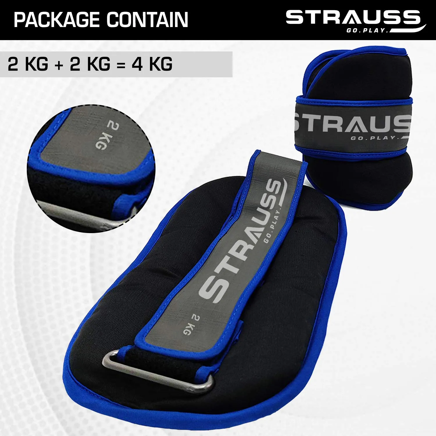 Strauss Ankle Weights for Exercise & Fitness|Adjustable Round Belt Design | Leg Weights for Strength Training, Walking Running, Jogging,Exercise & Gym Workout| Comfortable & Durable | (2 Kg Blue Pair)