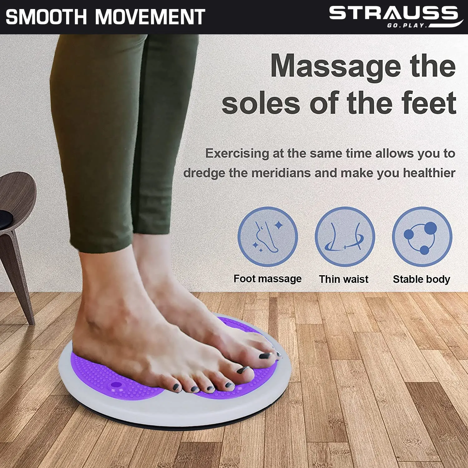 Strauss Tummy Twister | Tummy Trimmer, Abs Roller & Body Toner for Men & Women | Fat Burner Slimming Machine with Non-Slip Surface | Ideal Exercise Equipment For Home,(White/Purple)