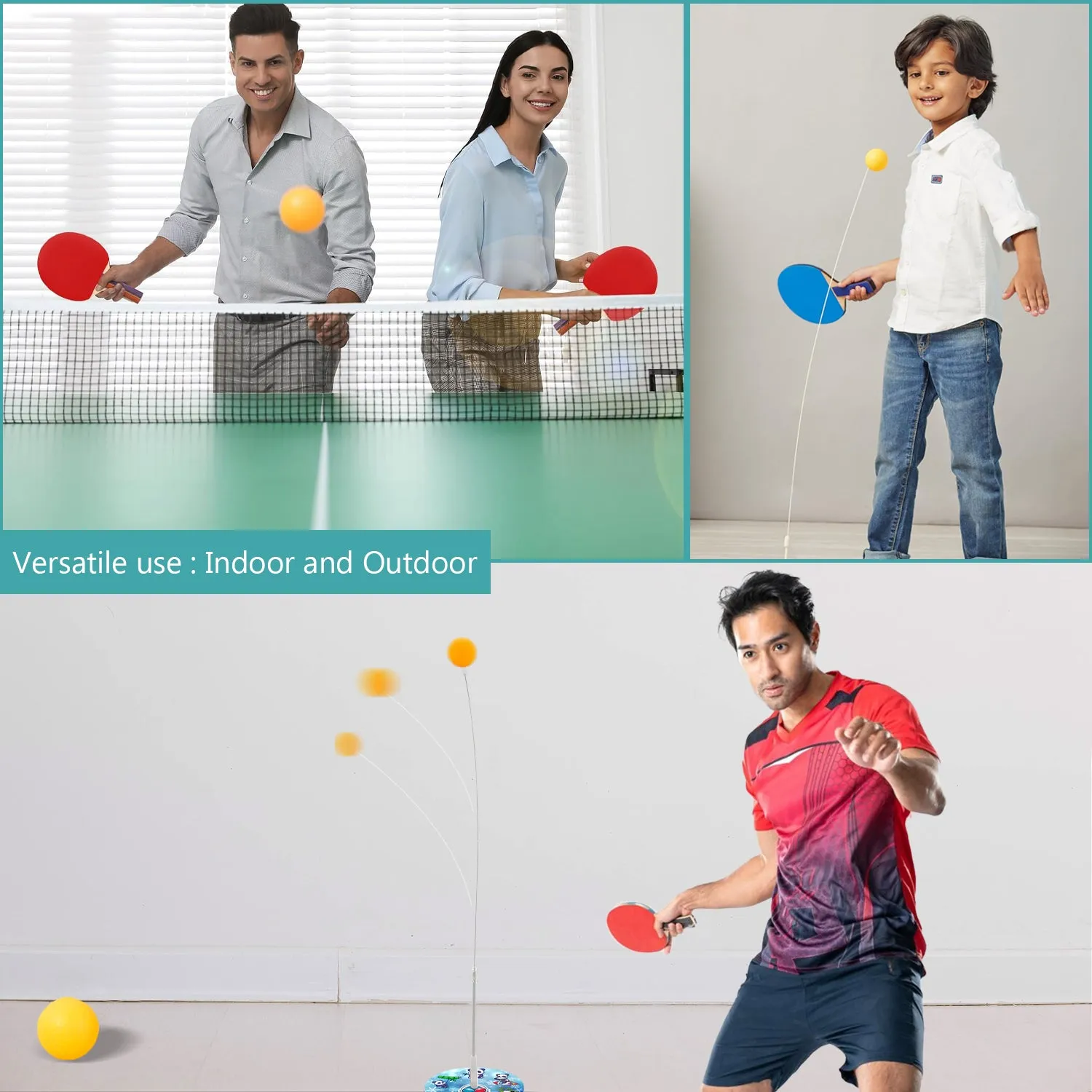 TABLE TENNIS TRAINER INDOOR OUTDOOR ADULTS TEENAGERS TOYS,REBOUND RACKETS AND BALLS BASE TRAINING PRACTICE SET,GAMES FOR BOYS & GIRLS