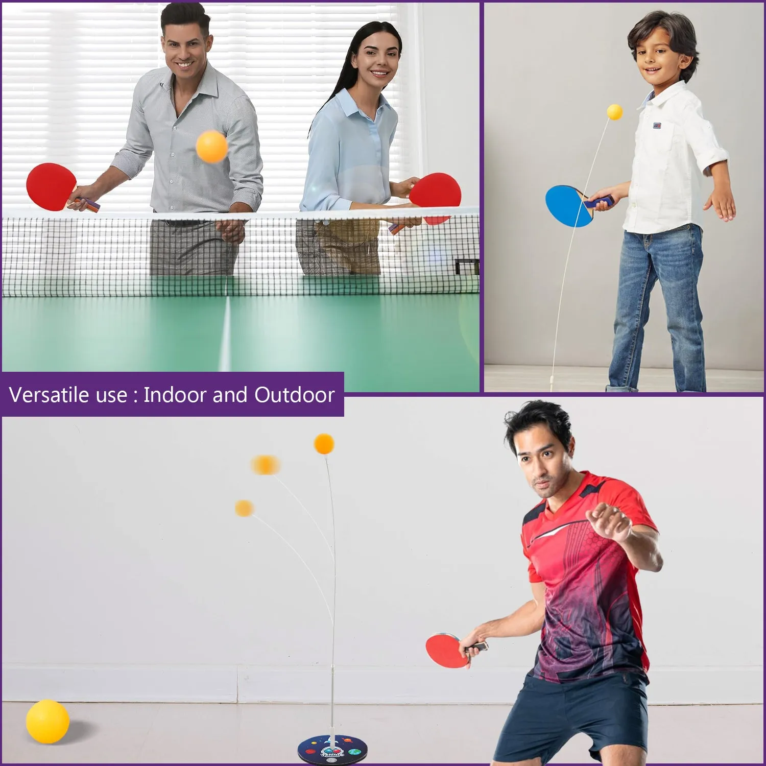 TABLE TENNIS TRAINER INDOOR OUTDOOR ADULTS TEENAGERS TOYS,REBOUND RACKETS AND BALLS BASE TRAINING PRACTICE SET,GAMES FOR BOYS & GIRLS