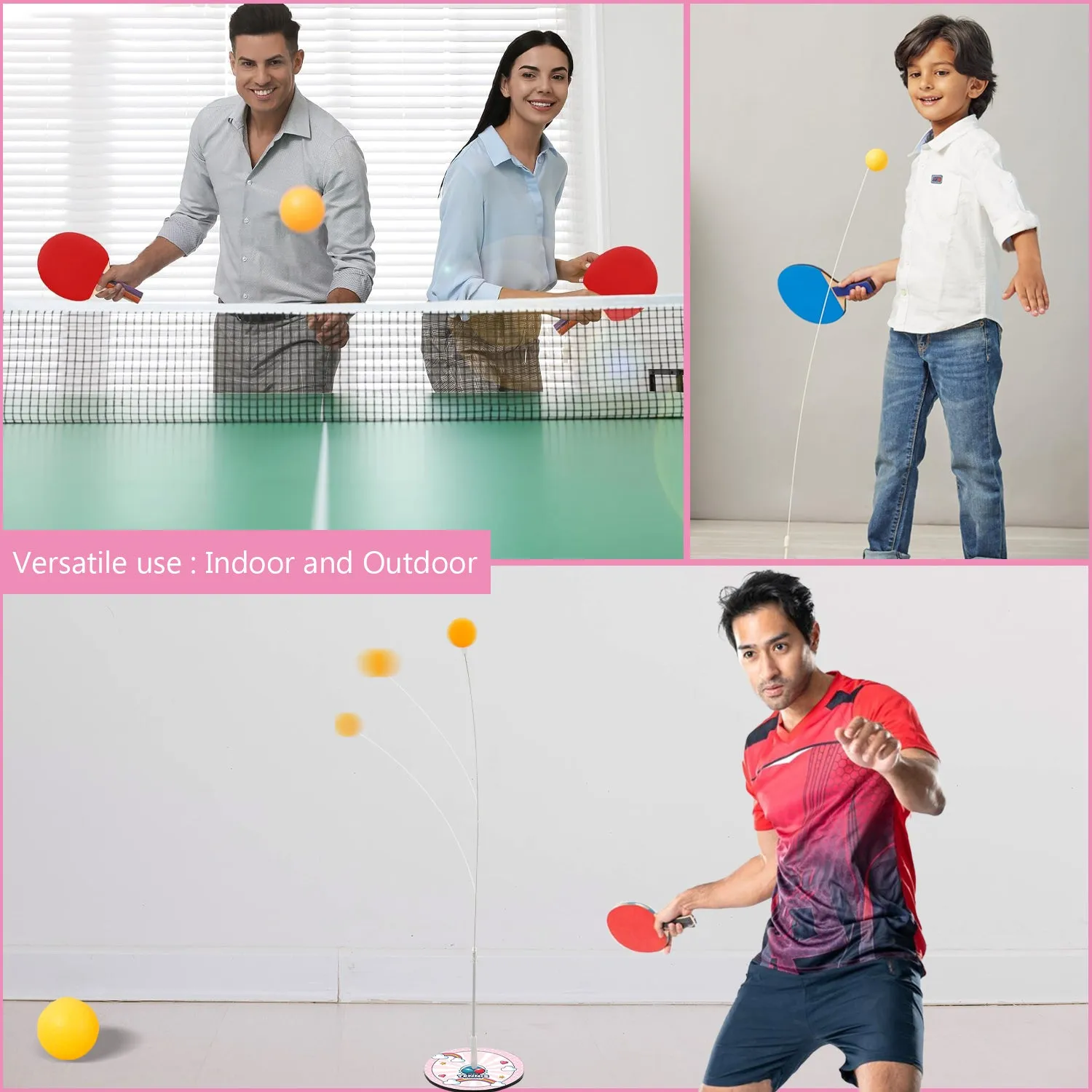 TABLE TENNIS TRAINER INDOOR OUTDOOR ADULTS TEENAGERS TOYS,REBOUND RACKETS AND BALLS BASE TRAINING PRACTICE SET,GAMES FOR BOYS & GIRLS