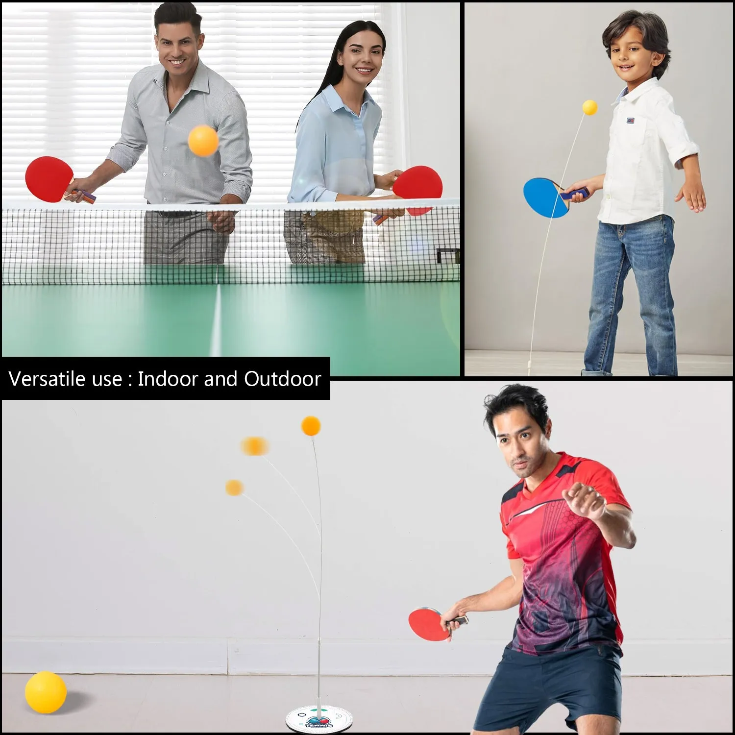 TABLE TENNIS TRAINER INDOOR OUTDOOR ADULTS TEENAGERS TOYS,REBOUND RACKETS AND BALLS BASE TRAINING PRACTICE SET,GAMES FOR BOYS & GIRLS