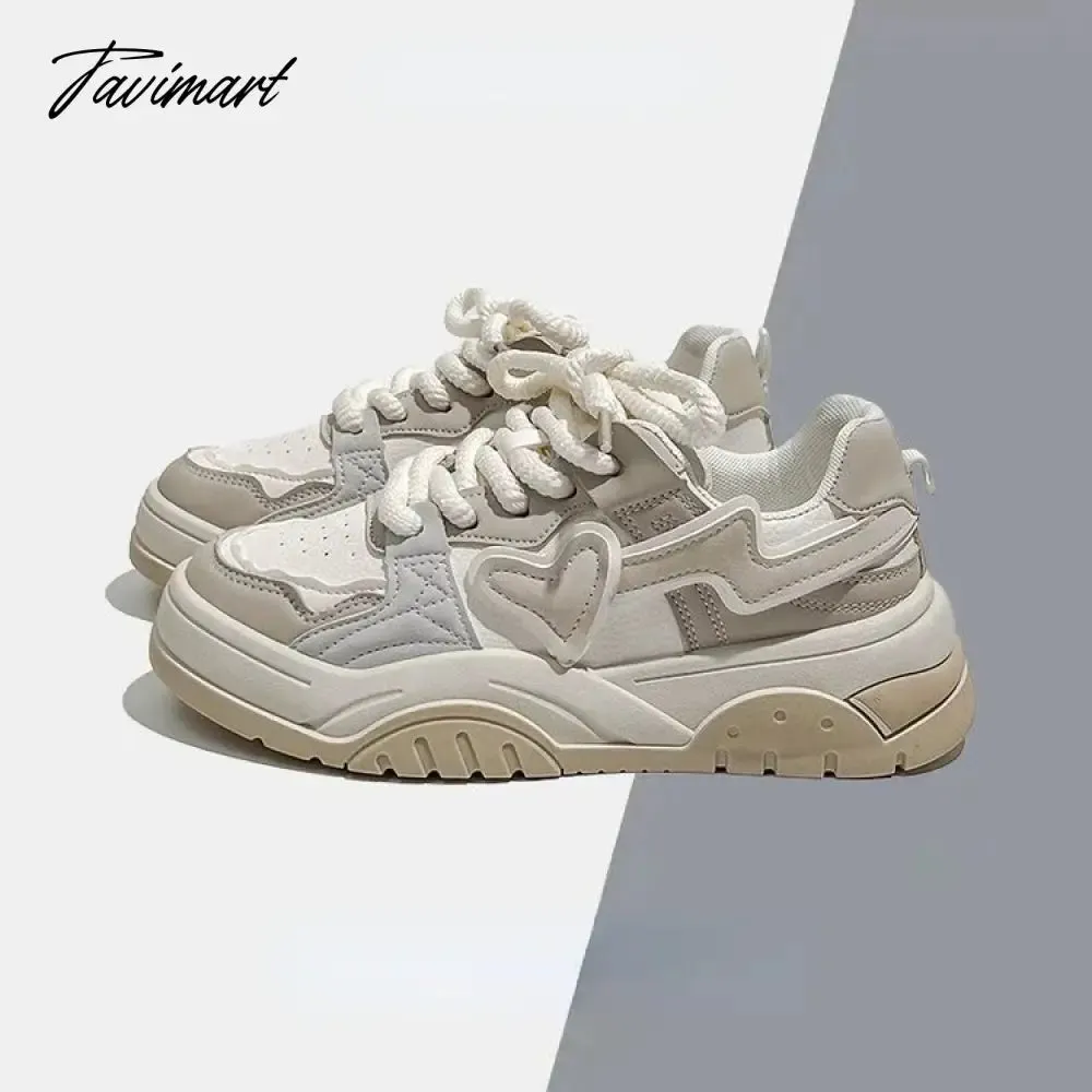 Tavimart Love Heart Womens Sports Shoes Cute White Student Running Platform Casual Sneakers Lace-up Comfortable New Ladies Shoes