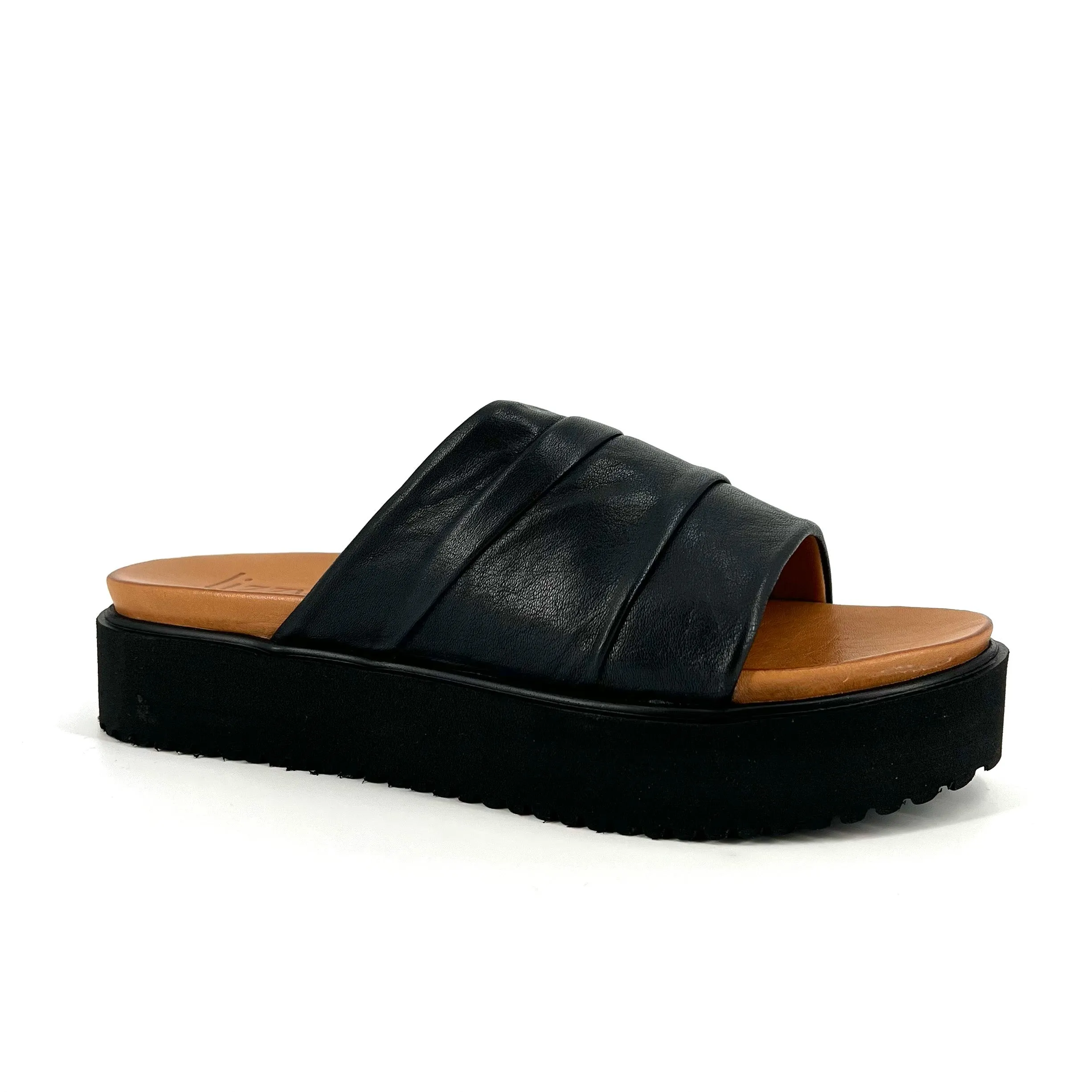 The Pleated Comfort Slide in Black