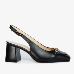 The Potomac Black Slingback Leather Women Sandal