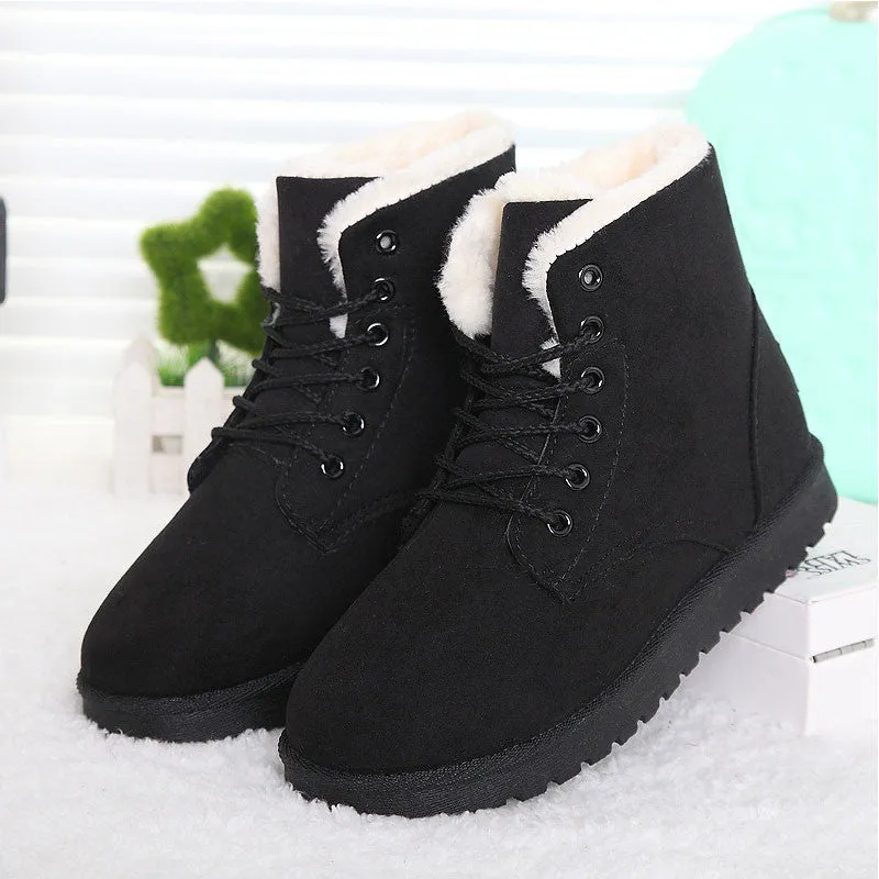 Women Boots Snow Warm Winter Boots Botas Lace Up Mujer Fur Ankle Boots Ladies Winter Shoes Black