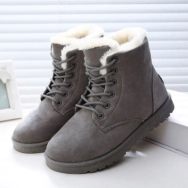 Women Boots Snow Warm Winter Boots Botas Lace Up Mujer Fur Ankle Boots Ladies Winter Shoes Black