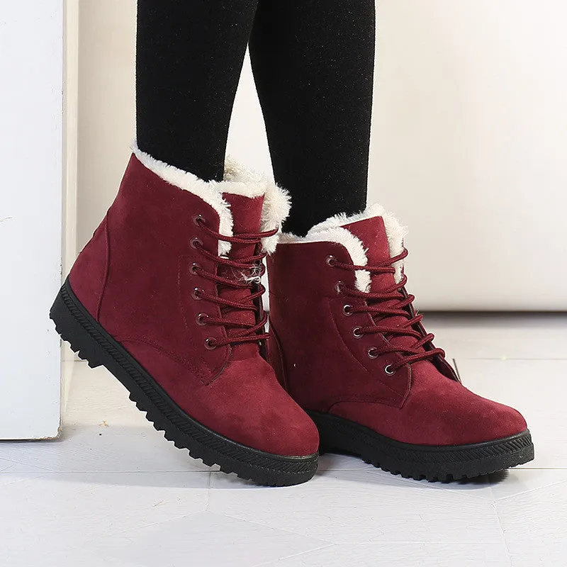 Women Boots Snow Warm Winter Boots Botas Lace Up Mujer Fur Ankle Boots Ladies Winter Shoes Black