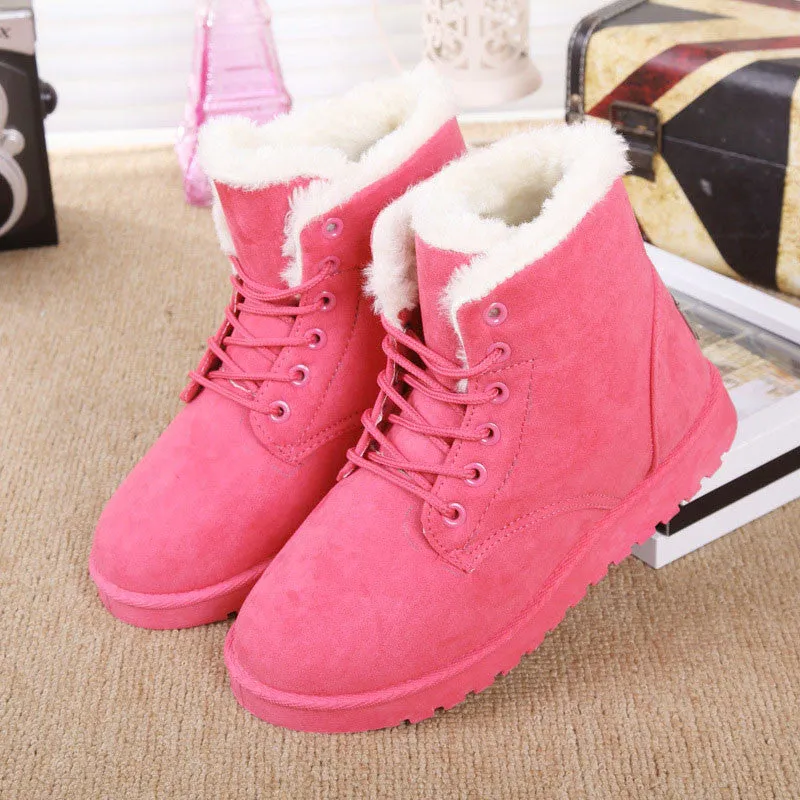 Women Boots Snow Warm Winter Boots Botas Lace Up Mujer Fur Ankle Boots Ladies Winter Shoes Black