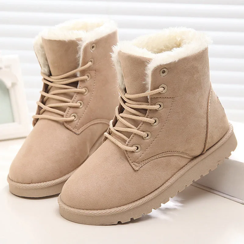 Women Boots Snow Warm Winter Boots Botas Lace Up Mujer Fur Ankle Boots Ladies Winter Shoes Black