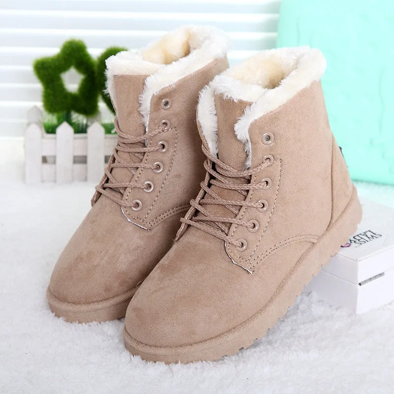 Women Boots Snow Warm Winter Boots Botas Lace Up Mujer Fur Ankle Boots Ladies Winter Shoes Black