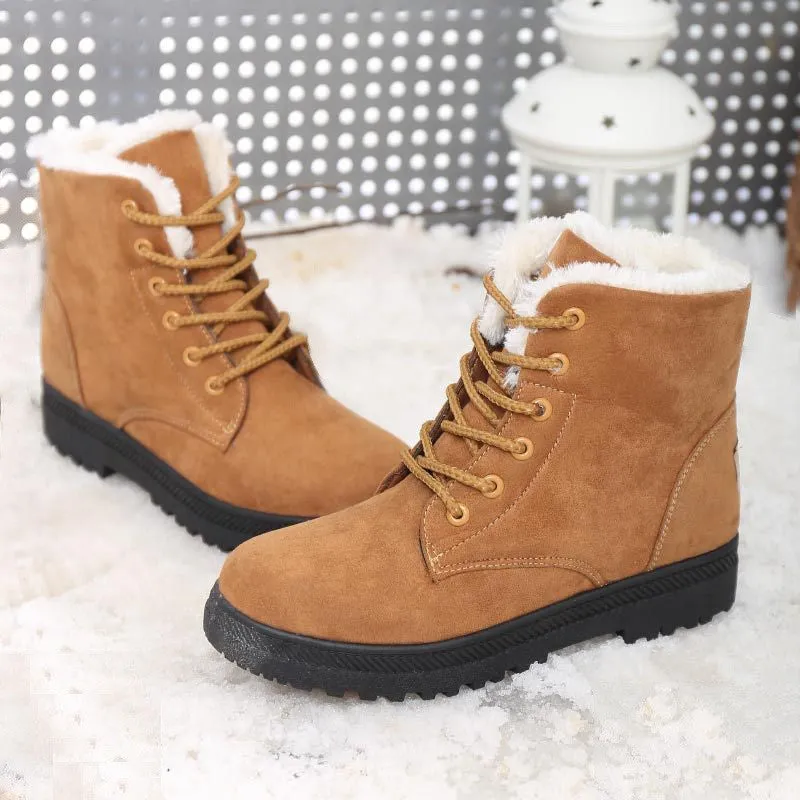 Women Boots Snow Warm Winter Boots Botas Lace Up Mujer Fur Ankle Boots Ladies Winter Shoes Black