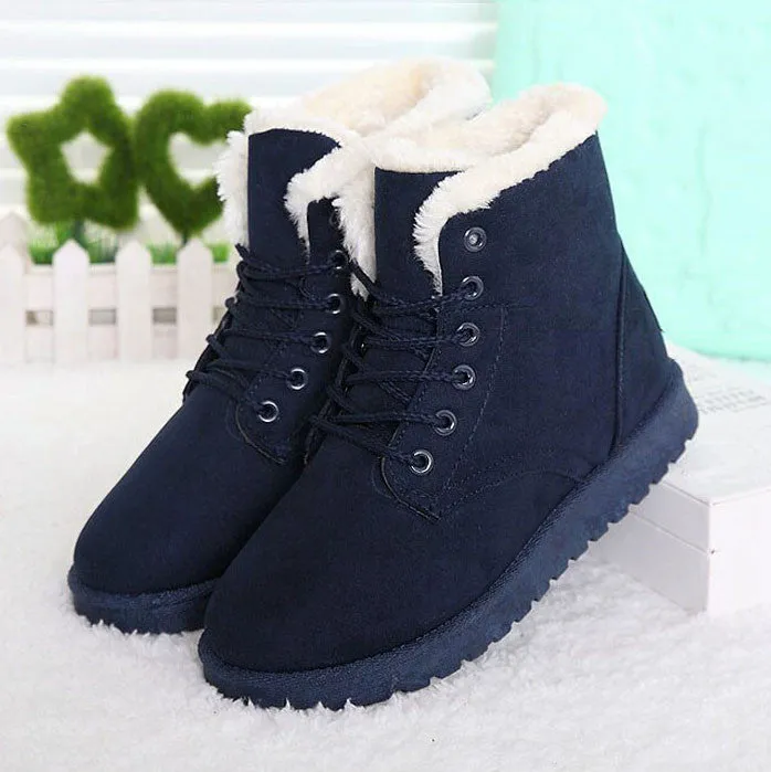 Women Boots Snow Warm Winter Boots Botas Lace Up Mujer Fur Ankle Boots Ladies Winter Shoes Black