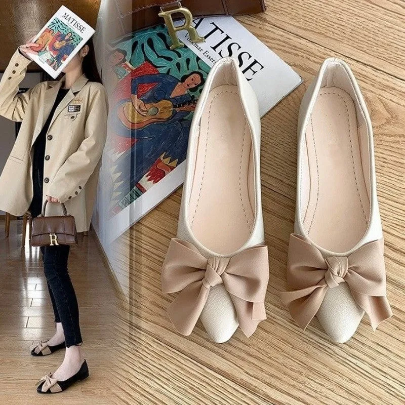 Womens Elegant Flat Shoes Bow-Knot Pointy Toe Shoes